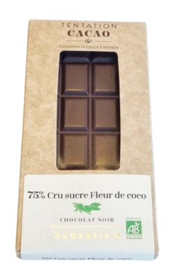 Tablette Chocolat Noir 75% Cru sucre Fleur de coco